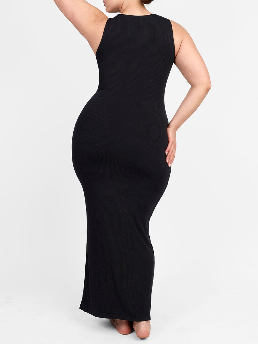 Curvy Essense Crew Collar Long Bulit-in Shapewear Dress