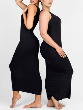 Curvy Essense Crew Collar Long Bulit-in Shapewear Dress