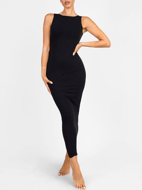 Curvy Essense Crew Collar Long Bulit-in Shapewear Dress
