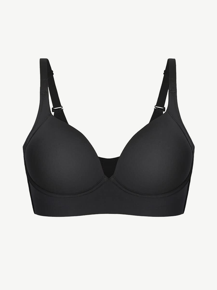 Black Underwire Push-Up Sculpting Uplift Hide Back Fat Full Coverage Bra