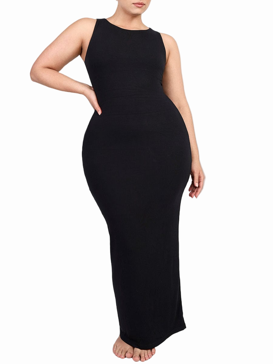 Curvy Essense Crew Collar Long Bulit-in Shapewear Dress
