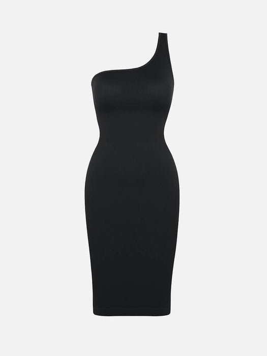 Seamless Eco-friendly One-shoulder Slanted Neck Waist Trimming Shaper Dress