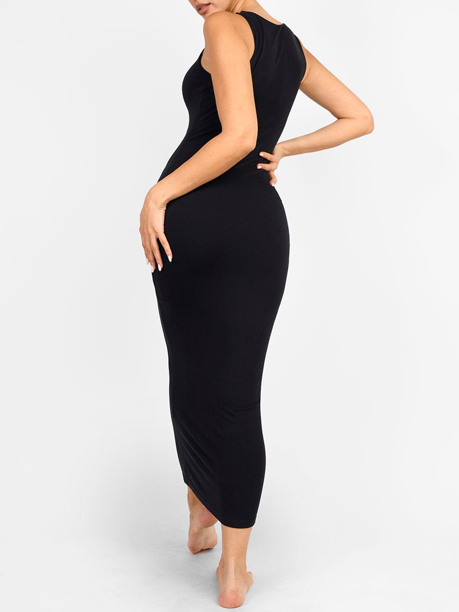 Curvy Essense Crew Collar Long Bulit-in Shapewear Dress