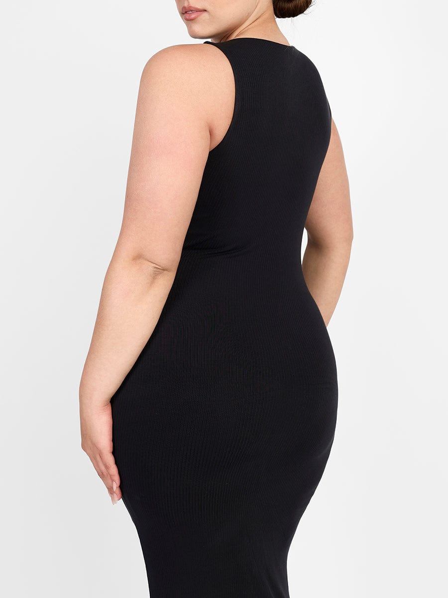 Curvy Essense Crew Collar Long Bulit-in Shapewear Dress