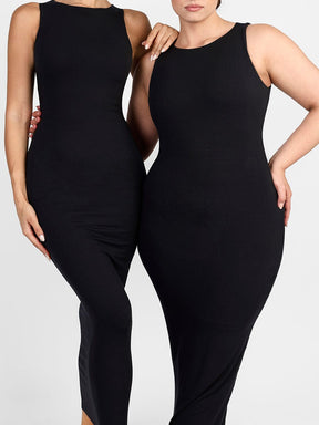 Curvy Essense Crew Collar Long Bulit-in Shapewear Dress