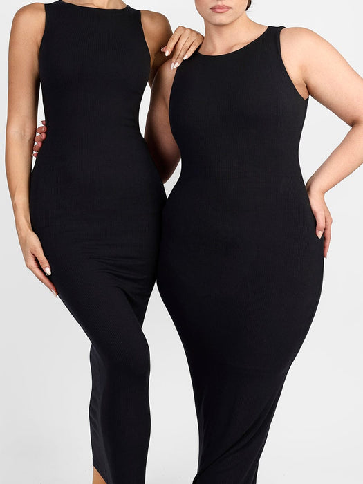 Curvy Essense Crew Collar Long Bulit-in Shapewear Dress