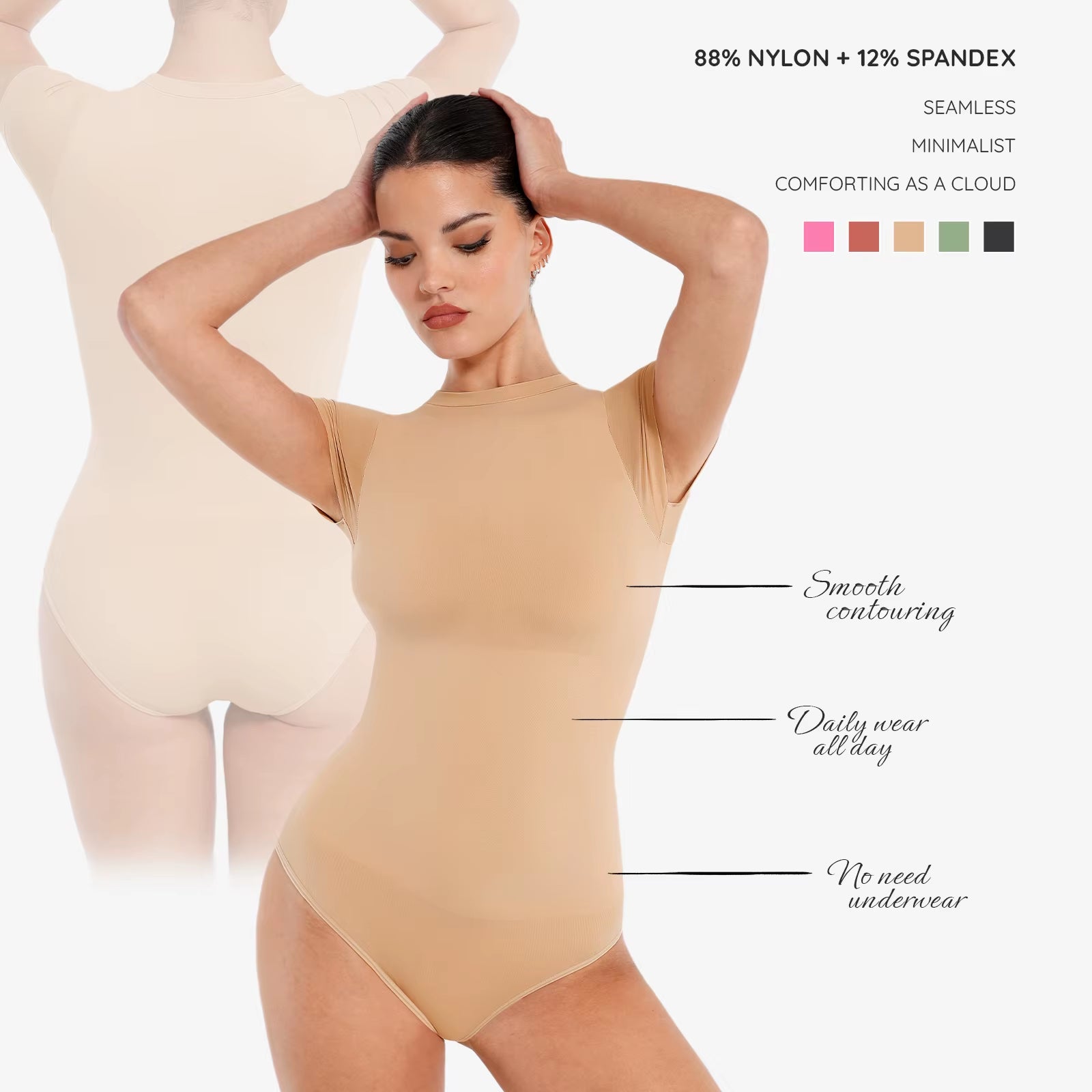 Hexin Women Breathable Spandex Waist Abdomen and Hip Shaping Bodysuit Seamless Short Sleeve Briefs Wholesale