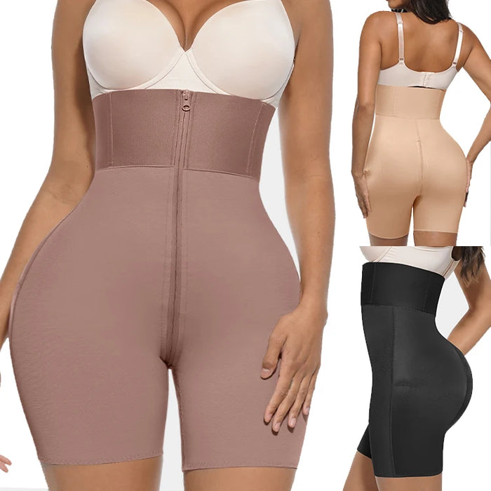 Hexin Zipper High Waist Wide Elastic Waistband Women'S Tummy Control Body Shaper Colombianas Butt Lifter BBL Shorts