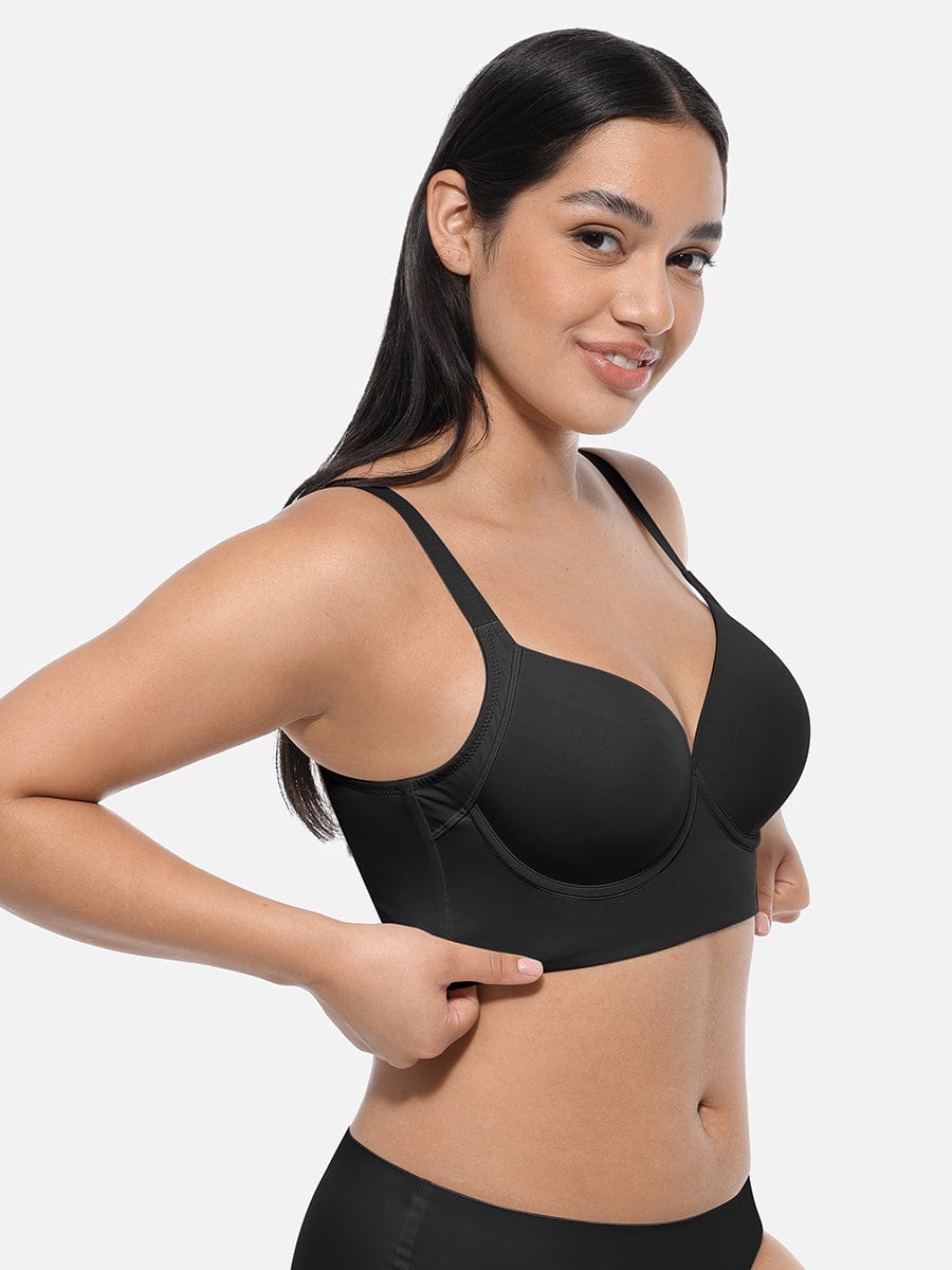 Wholesale Black Underwire Push-Up Sculpting Uplift Hide Back Fat Full Coverage Bra