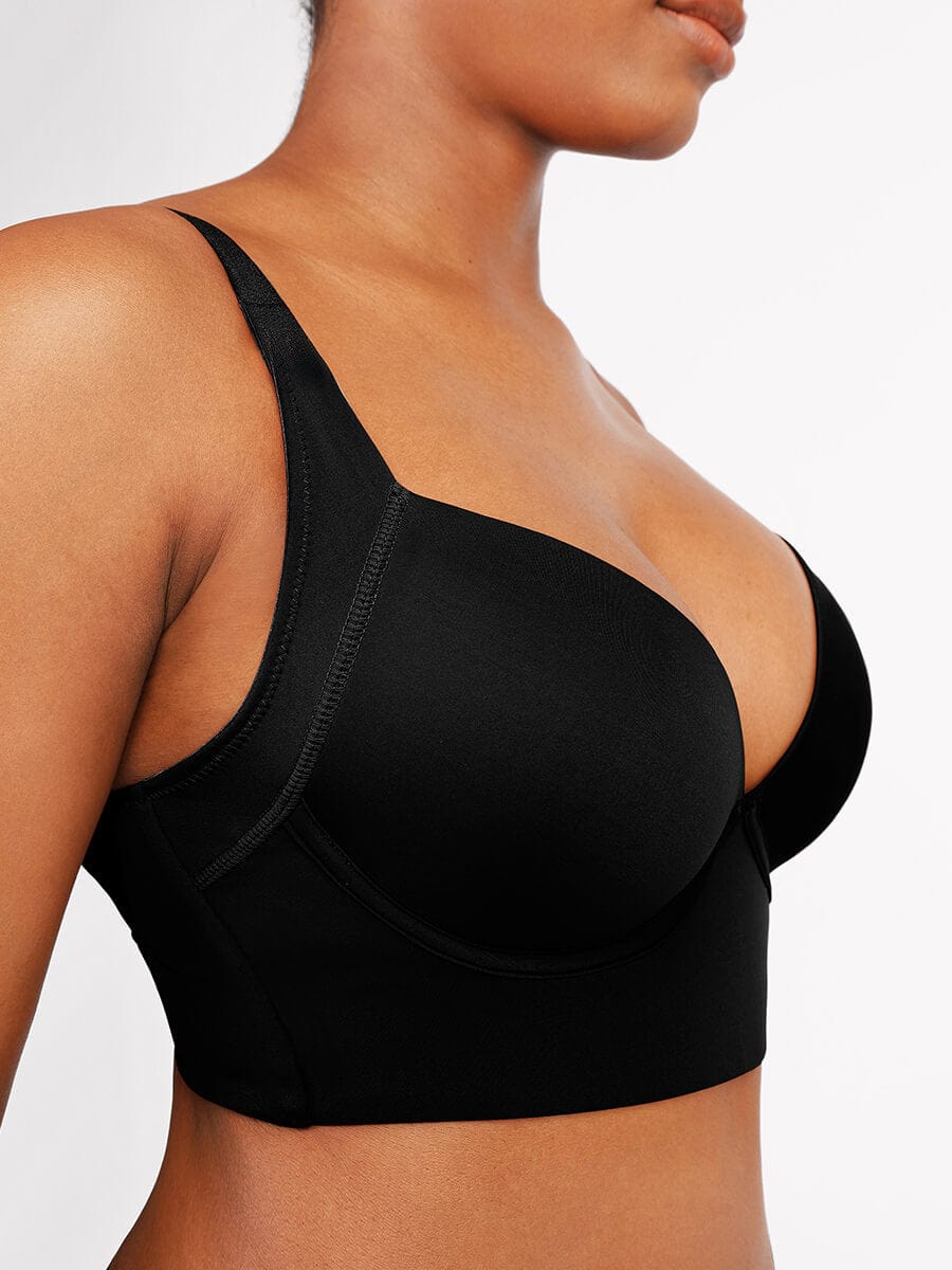 Black Underwire Push-Up Sculpting Uplift Hide Back Fat Full Coverage Bra