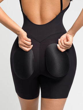 Wholesale Plunge Low-Back Mid-Thigh Shapewear With Removable Butt And Hips Pads