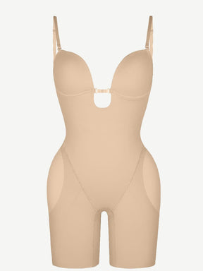 Wholesale Plunge Low-Back Mid-Thigh Shapewear With Removable Butt And Hips Pads