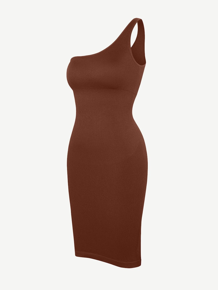 Seamless Eco-friendly One-shoulder Slanted Neck Waist Trimming Shaper Dress