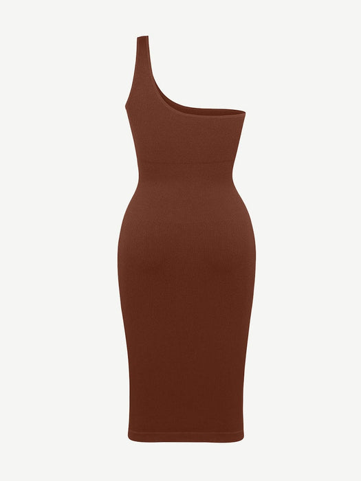 Seamless Eco-friendly One-shoulder Slanted Neck Waist Trimming Shaper Dress