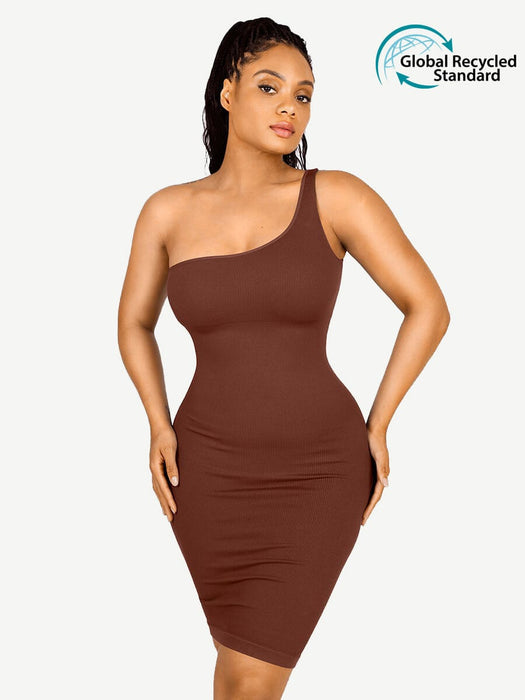 Seamless Eco-friendly One-shoulder Slanted Neck Waist Trimming Shaper Dress