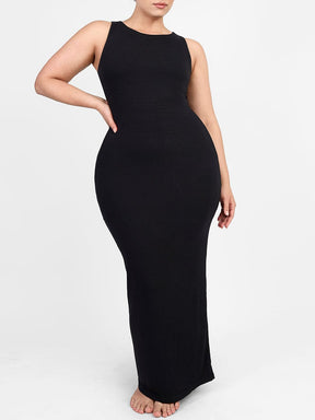 Curvy Essense Crew Collar Long Bulit-in Shapewear Dress